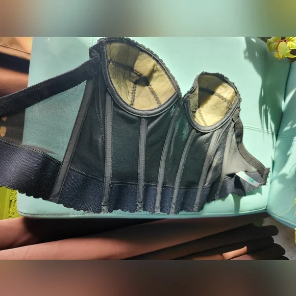 50s BUSTIER Black Strapless Busty Plunge Lace Boned Union Tag Intimate Corset EV - Picture 5 of 16